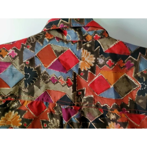 Vintage Details Express Silk Short Sleeve Button Down Medium Shirt Geometric... - Picture 8 of 12